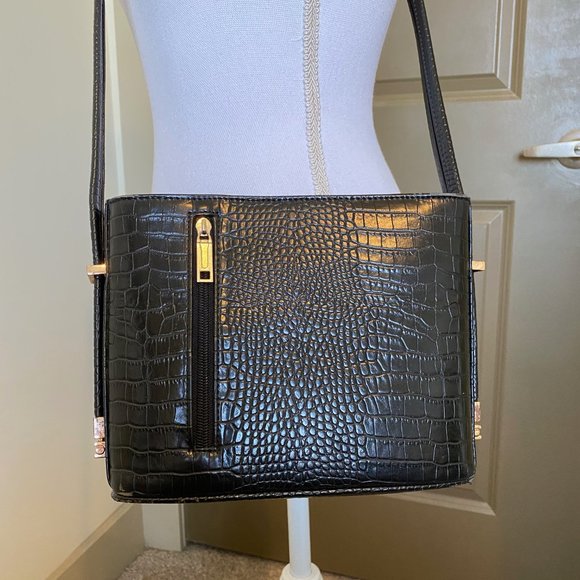 SAMOE | Black Crossbody Alligator Leather Pattern - Picture 2 of 9